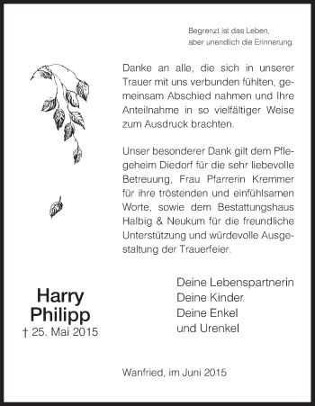 Traueranzeige von Harry Philipp von Eschwege