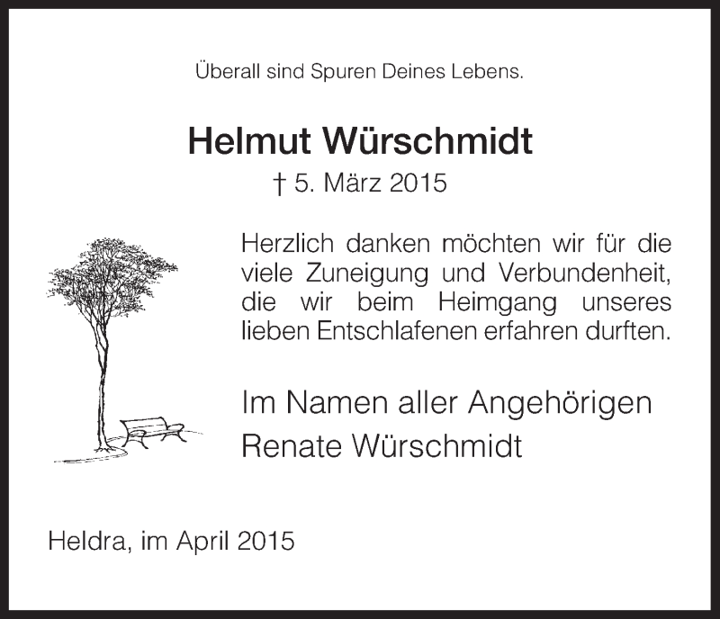  Traueranzeige für Helmut Würschmidt vom 25.04.2015 aus Eschwege