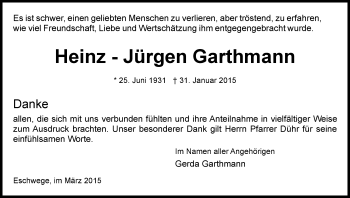 Traueranzeige von Heinz-Jürgen Garthmann von Eschwege
