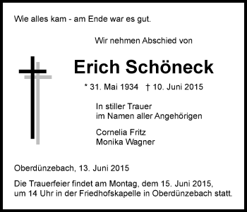 Traueranzeige von Erich Schöneck von Eschwege