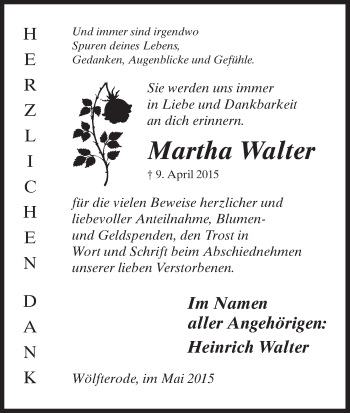 Traueranzeige von Martha Walter von Eschwege