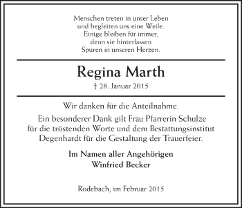 Traueranzeige von Regina Marth von Eschwege