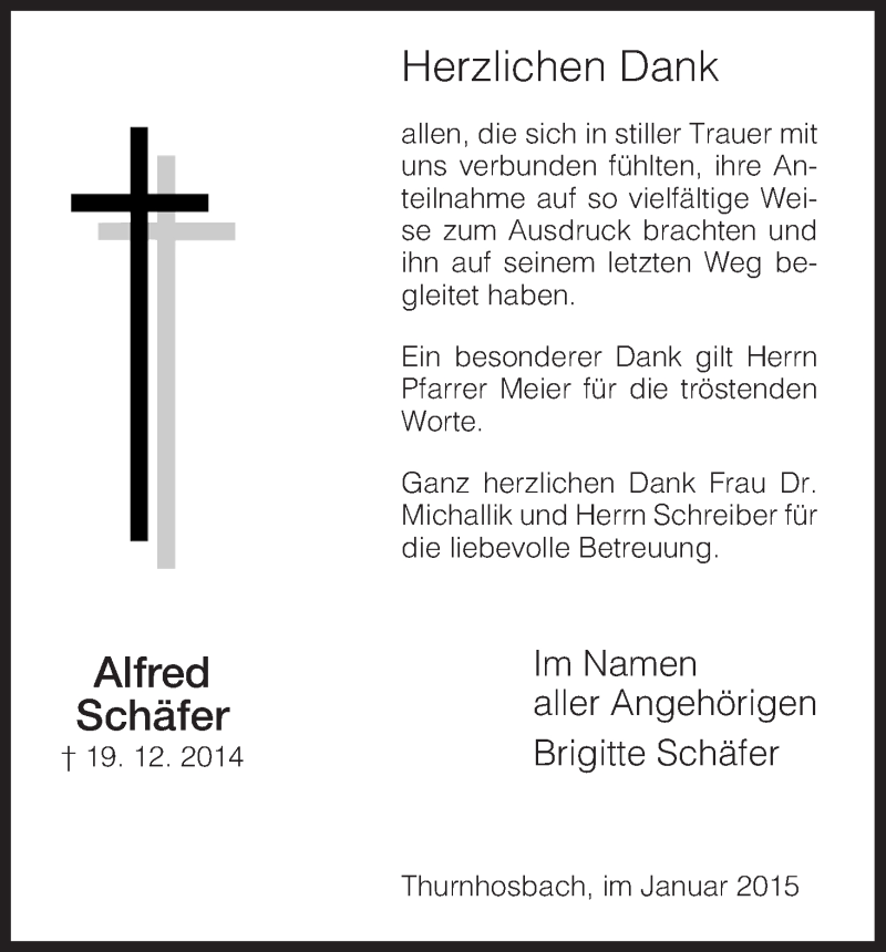  Traueranzeige für Alfred Schäfer vom 24.01.2015 aus Eschwege