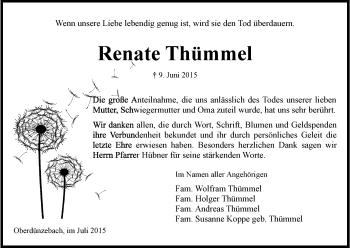 Traueranzeige von Renate Thümmel von Eschwege