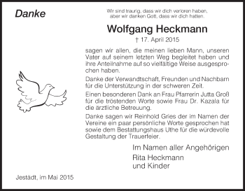 Traueranzeige von Wolfgang Heckmann von Eschwege