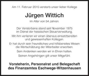 Traueranzeige von Jürgen Wittich von Eschwege