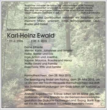 Traueranzeige von Karl-Heinz Ewald von Eschwege