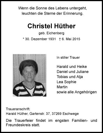 Traueranzeige von Christel Hüther von Eschwege