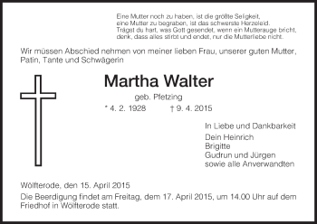 Traueranzeige von Martha Walter von Eschwege