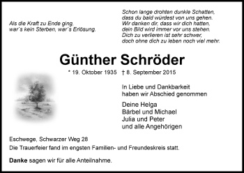 Traueranzeige von Günther Schröder von Eschwege