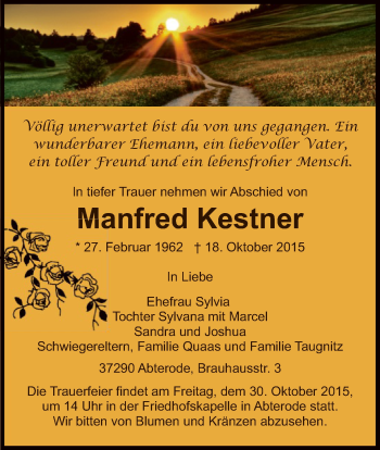 Traueranzeige von Manfred Kestner von Eschwege