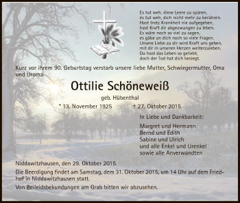 Traueranzeige von Ottilie Schöneweiß von Eschwege