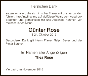 Traueranzeige von Günter Rose von Eschwege