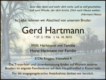 Traueranzeige von Gerd Hartmann von Eschwege