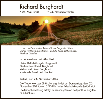 Traueranzeige von Richard Burghardt von Eschwege