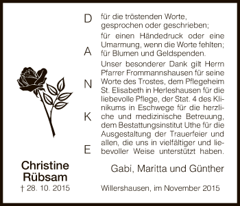 Traueranzeige von Christine Rübsam von Eschwege