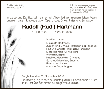 Traueranzeige von Rudolf Hartmann von Eschwege