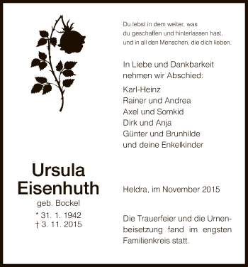 Traueranzeige von Ursula Eisenhuth von Eschwege