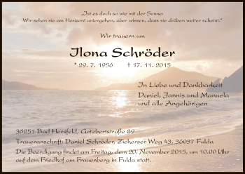 Traueranzeige von Ilona Schröder von Eschwege