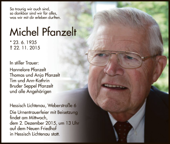 Traueranzeige von Michel Pfanzelt von Eschwege