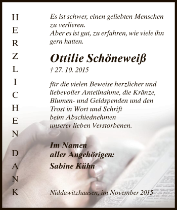 Traueranzeige von Ottilie Schöneweiß von Eschwege