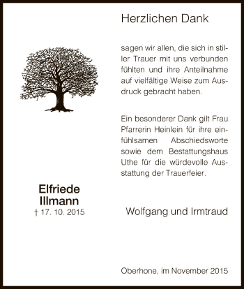 Traueranzeige von Elfriede Illmann von Eschwege