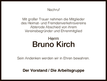 Traueranzeige von Bruno Kirch von Eschwege