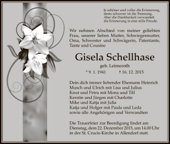 Traueranzeige von Gisela Schellhase von Eschwege