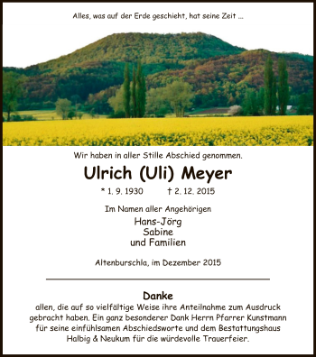 Traueranzeige von Ulrich Meyer von Eschwege