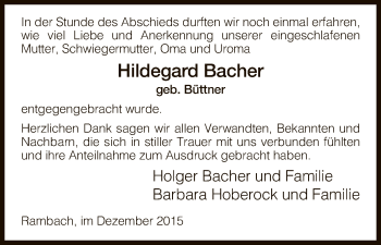 Traueranzeige von Hildegard Bacher von Eschwege