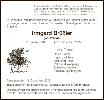 Traueranzeige von Irmgard Brüßler von Eschwege