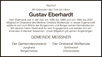 Traueranzeige von Gustav Eberhardt von Eschwege