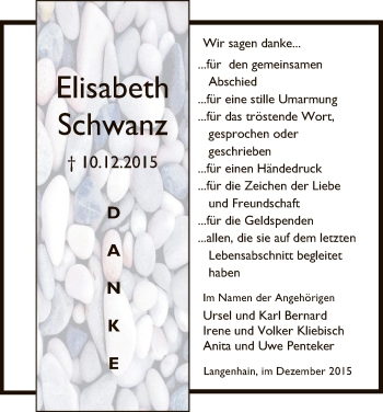 Traueranzeige von Elisabeth Schwanz von Eschwege