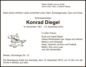 Traueranzeige von Konrad Diegel von Eschwege