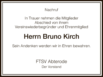 Traueranzeige von Bruno Kirch von Eschwege