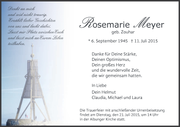 Traueranzeige von Rosemarie Meyer von Eschwege