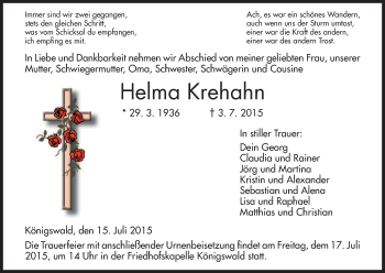 Traueranzeige von Helma Krehahn von Eschwege