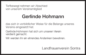 Traueranzeige von Gerlinde Hohmann von Eschwege