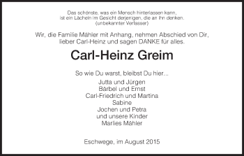 Traueranzeige von Carl-Heinz Greim von Eschwege
