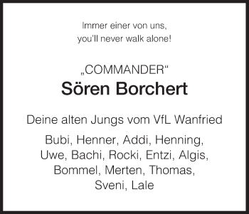 Traueranzeige von Sören Borchert von Eschwege