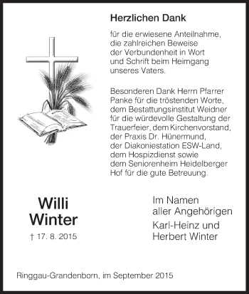 Traueranzeige von Willi Winter von Eschwege