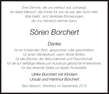 Traueranzeige von Sören Borchert von Eschwege