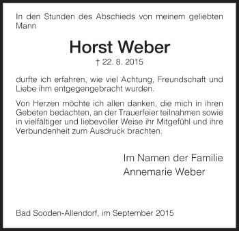 Traueranzeige von Horst Weber von Eschwege