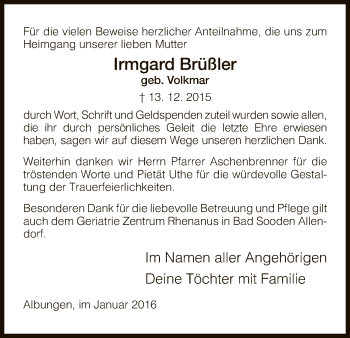 Traueranzeige von Irmgard Brüßler von Eschwege