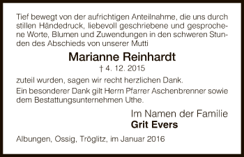 Traueranzeige von Marianne Reinhardt von Eschwege