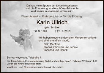 Traueranzeige von Karin Ullrich von Eschwege