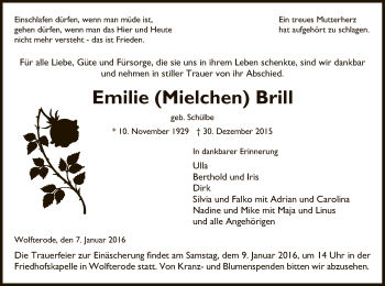 Traueranzeige von Emilie Brill von Eschwege