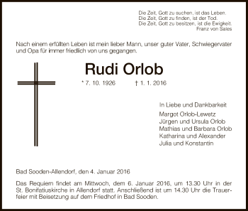 Traueranzeige von Rudi Orlob von Eschwege