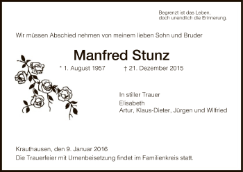 Traueranzeige von Manfred Stunz von Eschwege