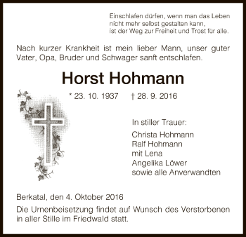 Traueranzeige von Horst Hohmann von Eschwege